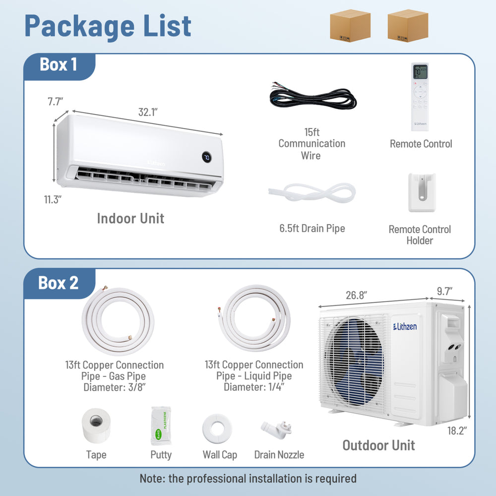 Indoor and outdoor units of the Aire Acondicionado Minisplit 12000 BTU, featuring WiFi connectivity and inverter.