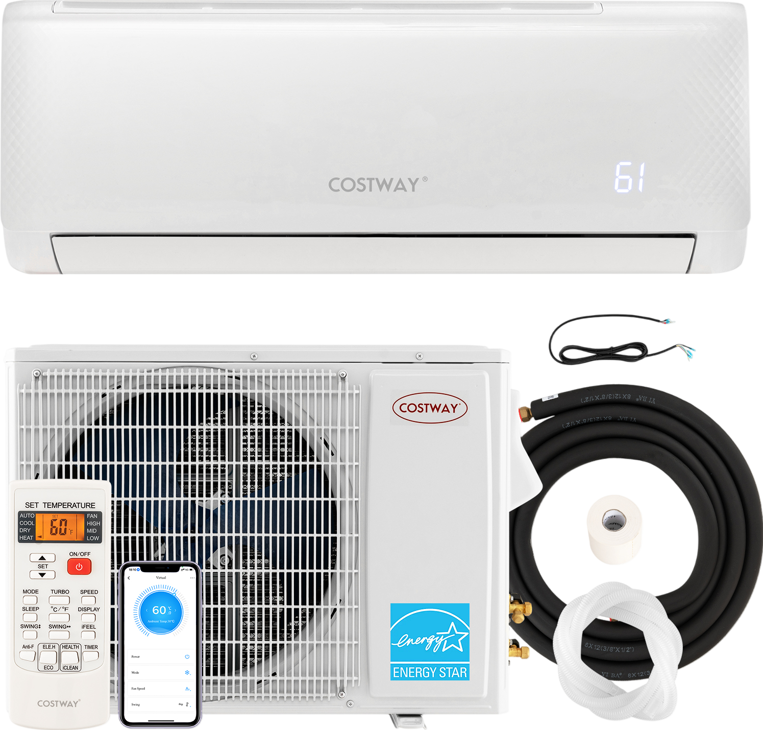 Costway Mini Split AC and Heater Airtural Series 24000 BTU 21 SEER2 Wi-Fi Enabled Energy Star Certified New