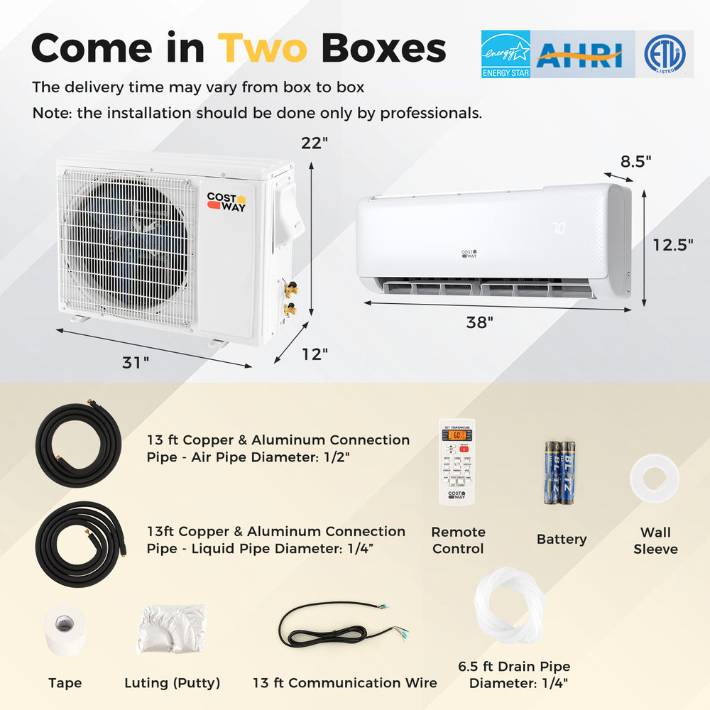 Airtural Series 18000 BTU ductless mini split air conditioner and heater with installation kit for efficient year-round.