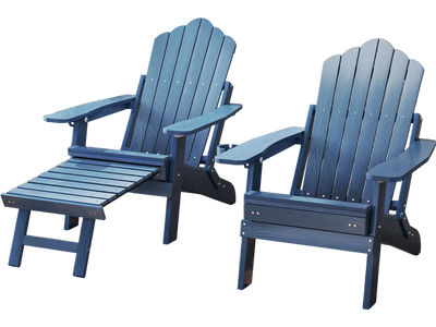 Costway All-Weather HIPS Patio Adirondack Lounge Chair Retractable Footrest Navy 712856349 New