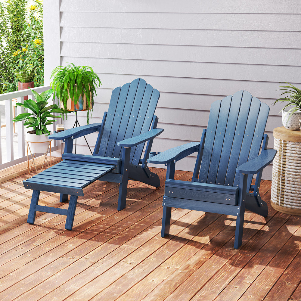 All-Weather HIPS Patio Adirondack Lounge Chair with Retractable Footrest-Navy - Gallery View 1 of 9