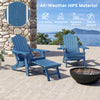 Navy All-Weather HIPS Adirondack lounge chair with retractable footrest, perfect for outdoor relaxation in any setting.