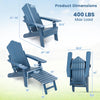 Navy All-Weather HIPS Adirondack lounge chair with retractable footrest, 4-position backrest, perfect for outdoor.