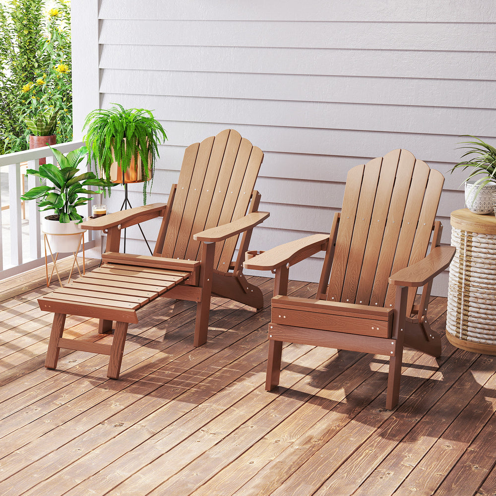 All-Weather HIPS Patio Adirondack Lounge Chair with Retractable Footrest-Coffee - Gallery View 1 of 10