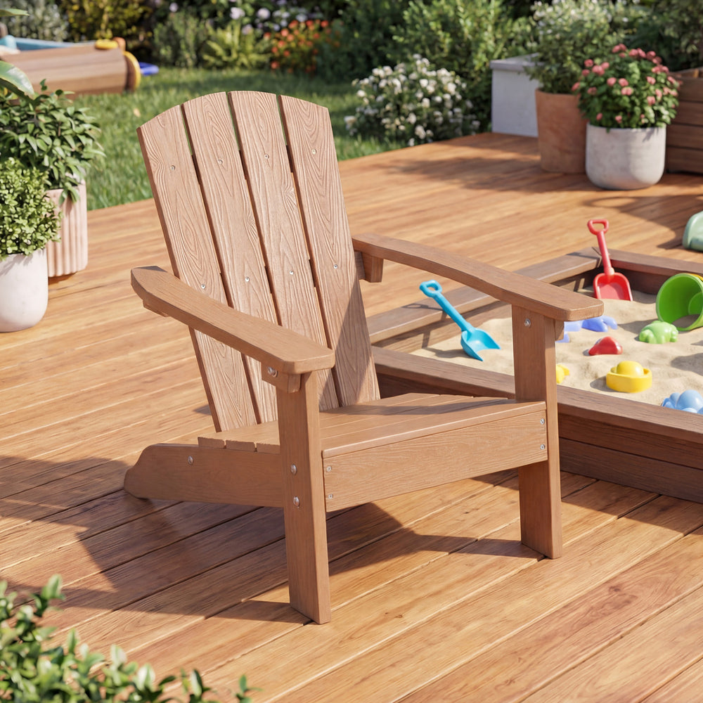 All-Weather HDPE Kid's Adirondack Chair with with High Backrest and Armrests-Natural - Gallery View 1 of 9
