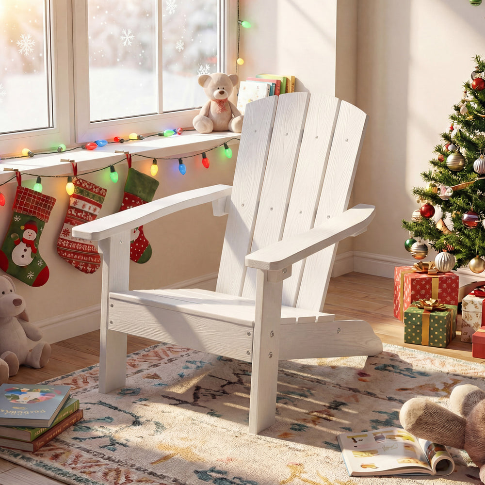 All-Weather HIPS Kid's Adirondack Chair with with High Backrest and Armrests-White - Gallery View 1 of 9
