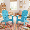 Turquoise kid's Adirondack chairs with high backrest and armrests, perfect for indoor or outdoor relaxation.