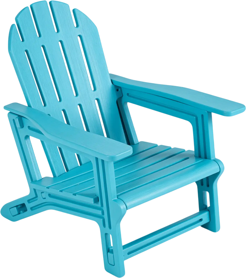 Turquoise all-weather outdoor kids patio chair features ergonomic design, wide armrests, and durable HDPE material for comfort.