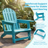 Turquoise all-weather outdoor kids patio chair features a curved backrest and wide armrests for comfortable lounging.