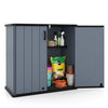 All-weather storage box in gray with lockable doors and removable shelf, ideal for organizing patio and lawn items.
