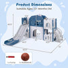 All-in-1 toddler slide playset in blue featuring a slide, tunnel, and basketball hoop for safe outdoor fun.