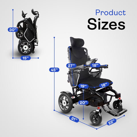 SHAWK Reclining Folding Electric Wheelchair - 330 lbs (Red)