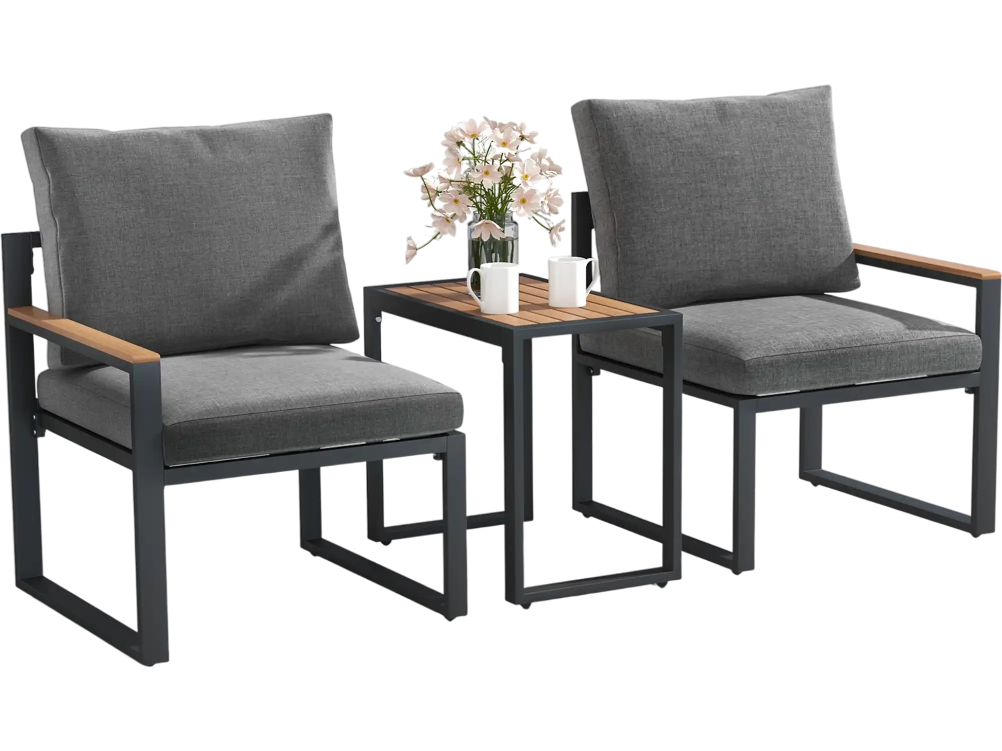 Costway 3-Piece Aluminum Outdoor Conversation Set Gray Cushions 28964735 New