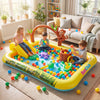 Animal spray pool with slide featuring colorful balls and jungle design, perfect for backyard fun for kids aged 2-6.
