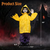 Animatronic haunted boy in a yellow raincoat with glowing eyes, animated arms, and scary sound effects for Halloween decor.