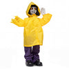 Animatronic haunted boy in a yellow raincoat with glowing eyes and animated arms, perfect for Halloween scares.