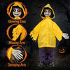 Animatronic haunted boy features glowing eyes, animated arms, and a scary sound for a chilling Halloween decoration.