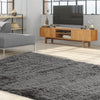 Gray 5 x 7 feet modern rectangular soft shag area rug with plush texture, perfect for cozy living room or bedroom.