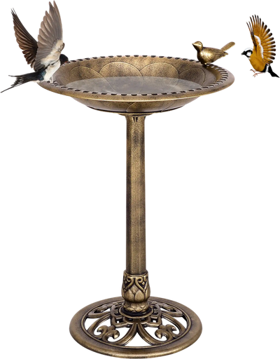 Costway Antique Gold Pedestal Bird Bath Feeder 82075469 New