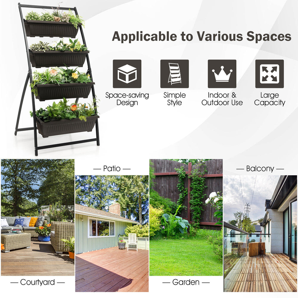 4-tier vertical raised garden bed with 4 detachable containers, perfect for patio and balcony plant growth.
