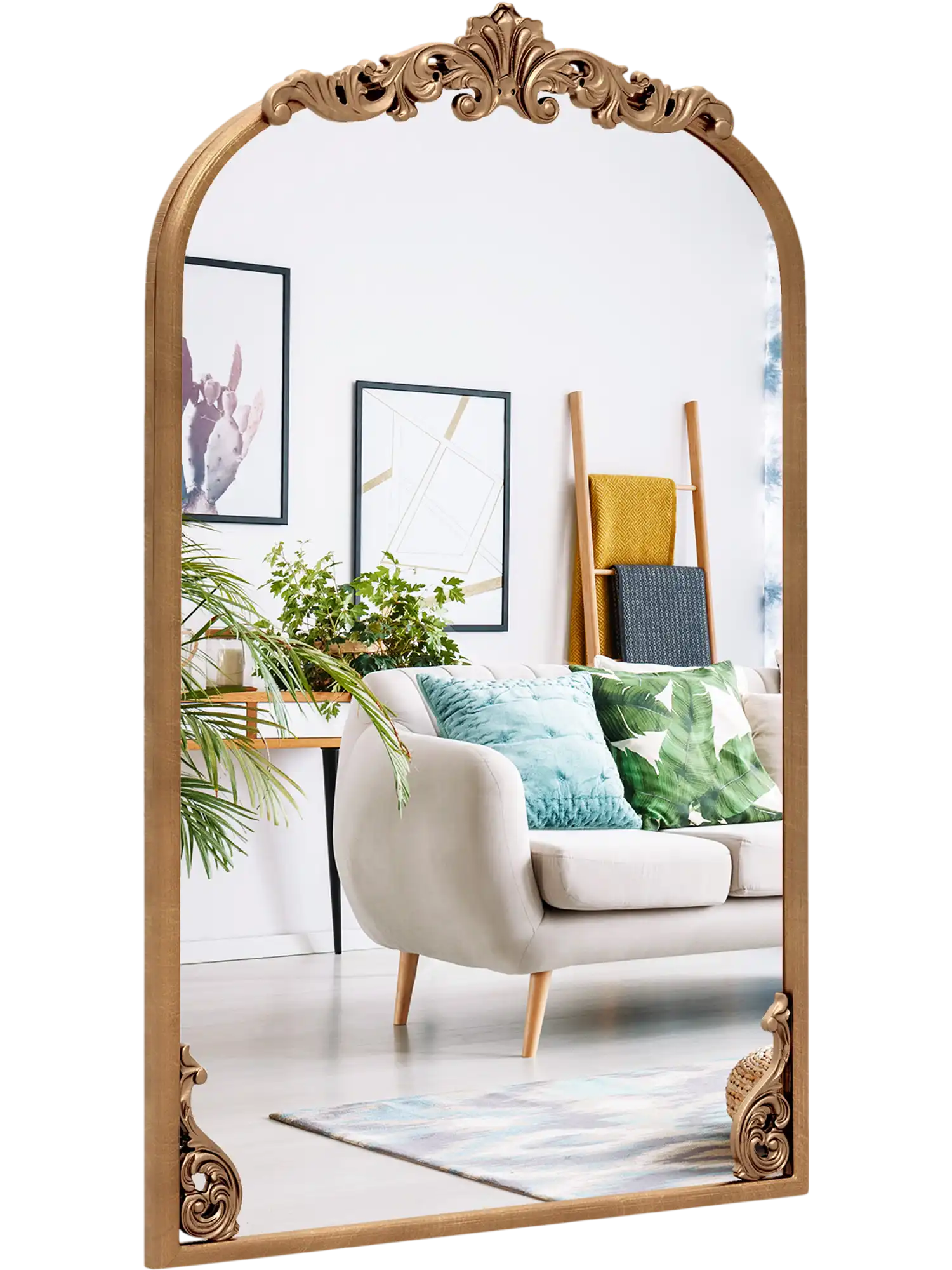 Costway Gold Arched Baroque Wall Mirror Ornate Metal Frame 192675438 New