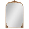 Ornate gold arched mirror with vintage baroque design, ideal for entryways and living rooms, featuring a sturdy metal.