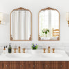 Arched gold vintage ornate mirrors with metal frames, ideal for bathroom decor and easy installation.