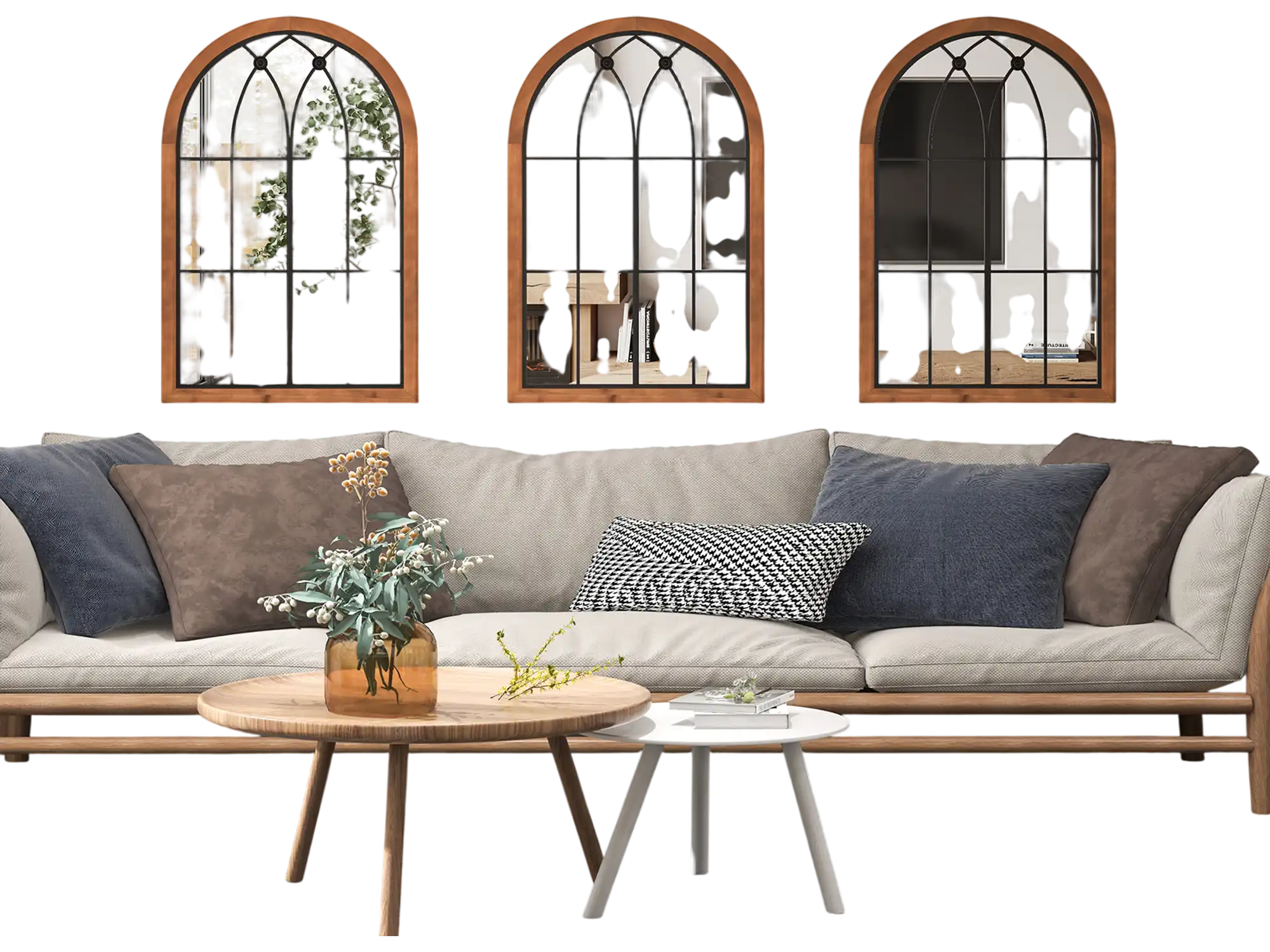 Costway Arched Window Finished Mirror Natural 84597361 New