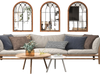 Three arched window finished mirrors in natural wood frame, enhancing room ambiance and providing crystal-clear.