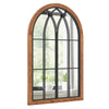 Arched window finished mirror with a natural wood frame, enhancing room ambiance and providing a crystal-clear.