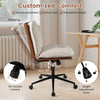 Armless home office chair with rocking backrest, adjustable height, and swivel seat for customizable comfort.