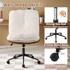 Armless home office chair with a rocking backrest, adjustable height, and 360° wheels for easy movement and comfort.