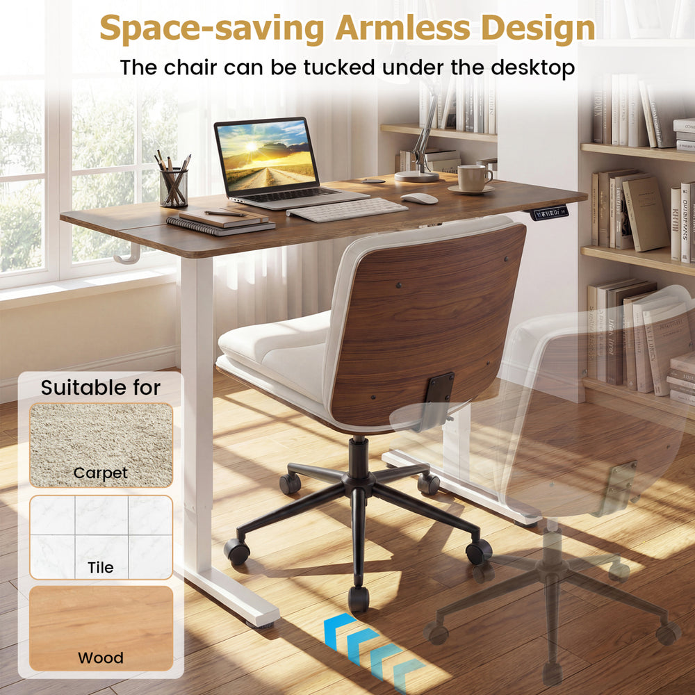 Armless office chair with curved backrest, padded seat, and height-adjustable design for optimal comfort in limited.
