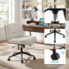 Armless office chair with curved backrest and padded seat in white, featuring a height-adjustable gas lift and 5 silent.