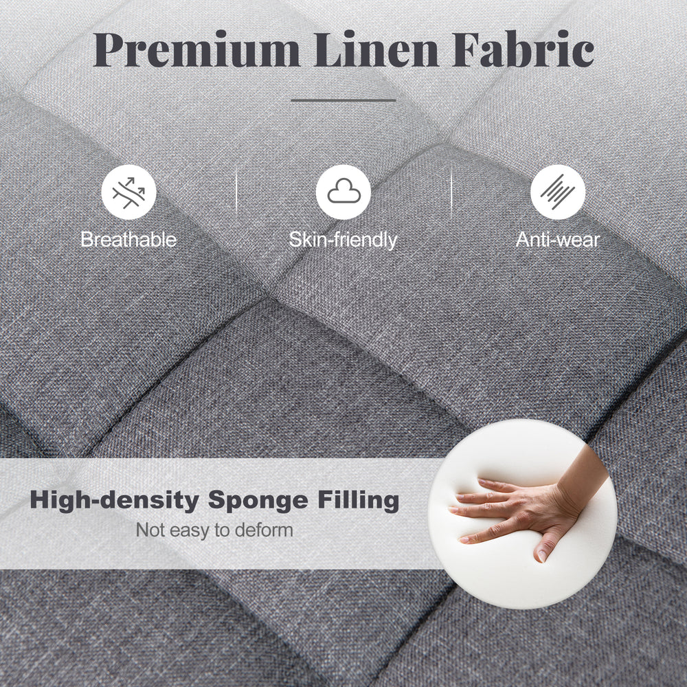 Close-up of premium linen fabric with high-density sponge filling for the grey armless office chair, ensuring comfort.