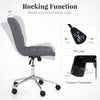 Armless grey office chair with adjustable height, rocking function, and sturdy metal base for versatile use.