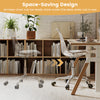 Armless rolling office chair in clear PET with swivel seat and PU leather cushion, ideal for small spaces.