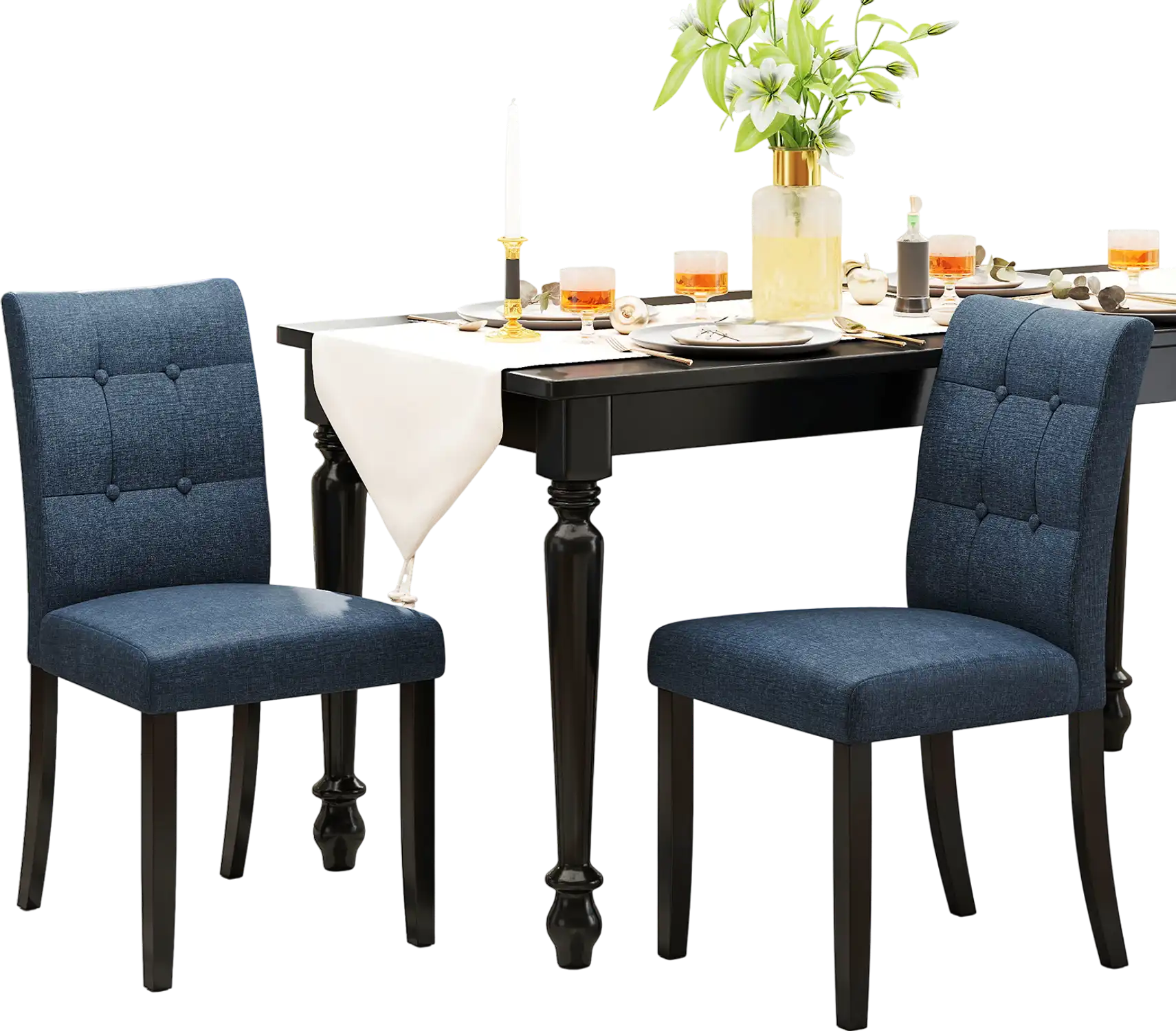 Costway Set of 2 Tufted Armless Dining Chairs Dark Blue 497516328 New