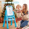 Adjustable height art easel for kids features a dual-sided design with chalk, magnetic board, and whiteboard for creative fun.