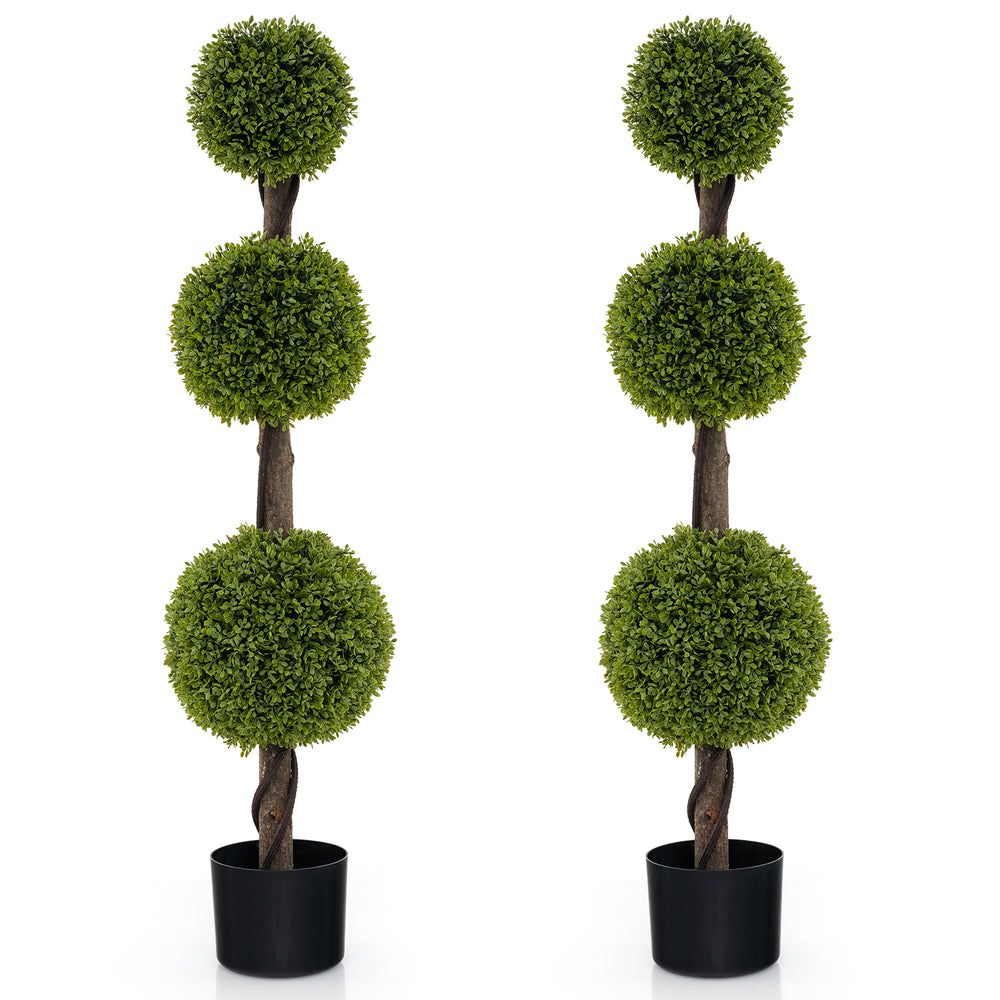 Artificial 4 FT ball shape bush tree with lush PE leaves and a sturdy base, perfect for indoor or outdoor decor.