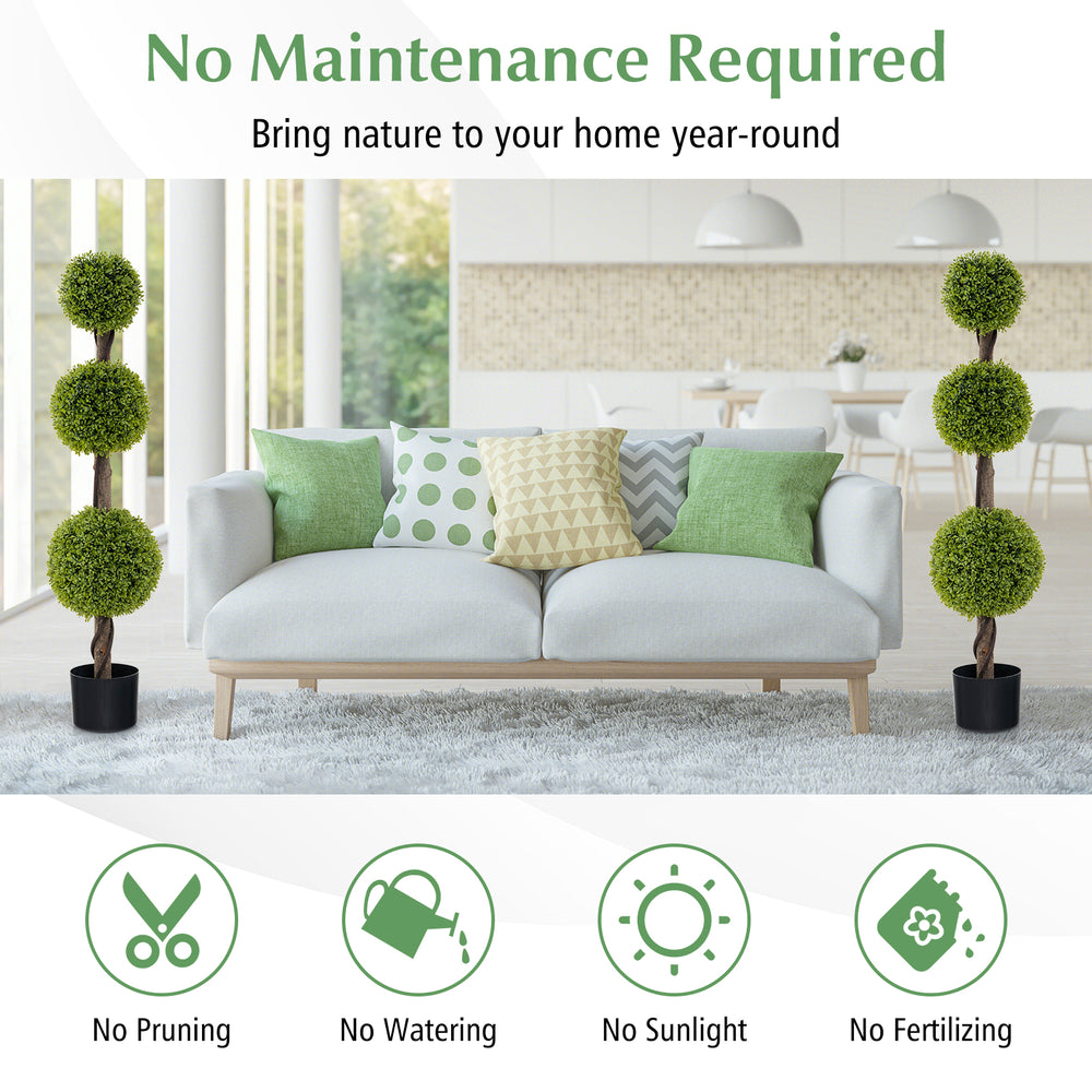 4 FT artificial ball shape bush tree with lush PE leaves, perfect for indoor or outdoor decor with no maintenance.