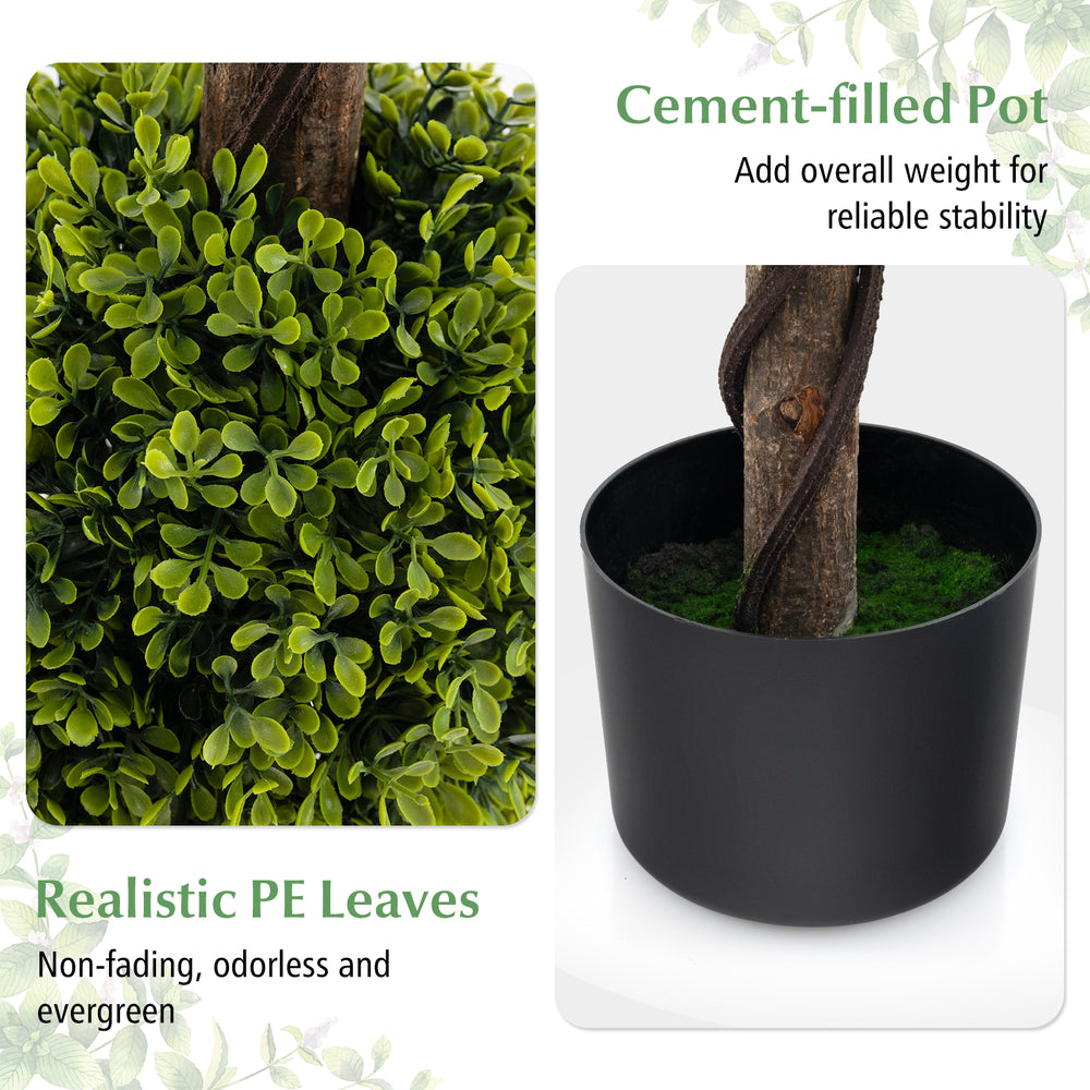 4 FT artificial ball shape bush tree with realistic PE leaves and cement-filled pot for stability, perfect for indoor.