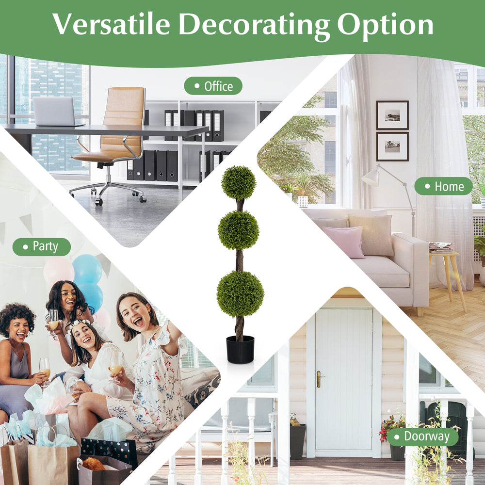 4 FT artificial ball shape bush tree with lush PE leaves, perfect for home, office, or doorway decoration.
