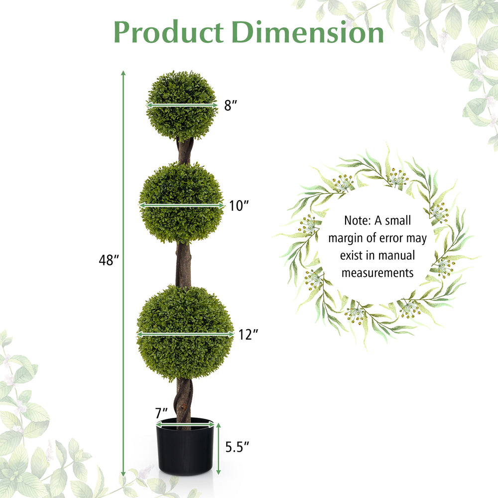 4 FT artificial ball shape bush tree with lush PE leaves, stable base, ideal for indoor and outdoor decoration.