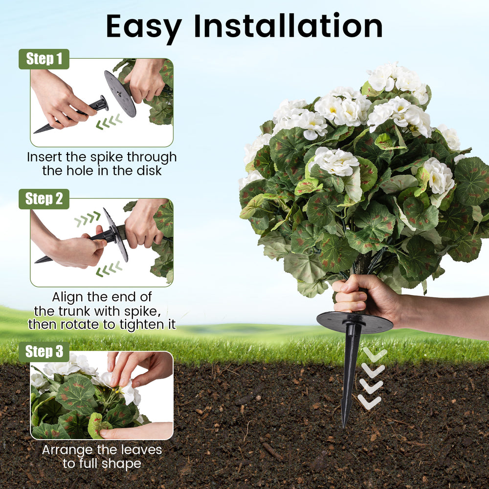 Artificial begonia ball tree with ground spike, featuring 22 vivid flowers, ideal for porch or garden decoration.