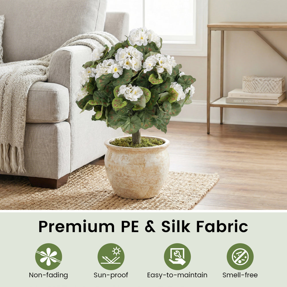Artificial begonia ball tree in a decorative pot, featuring 22 vivid flowers, made of premium PE and silk fabric for.