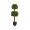 Double ball-shaped 40-inch artificial boxwood topiary tree with a realistic trunk, perfect for front porch or patio.