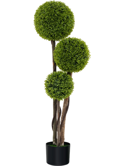 Costway 4' Artificial Boxwood Triple Ball Topiary Tree Weighted Pot 39512764 New