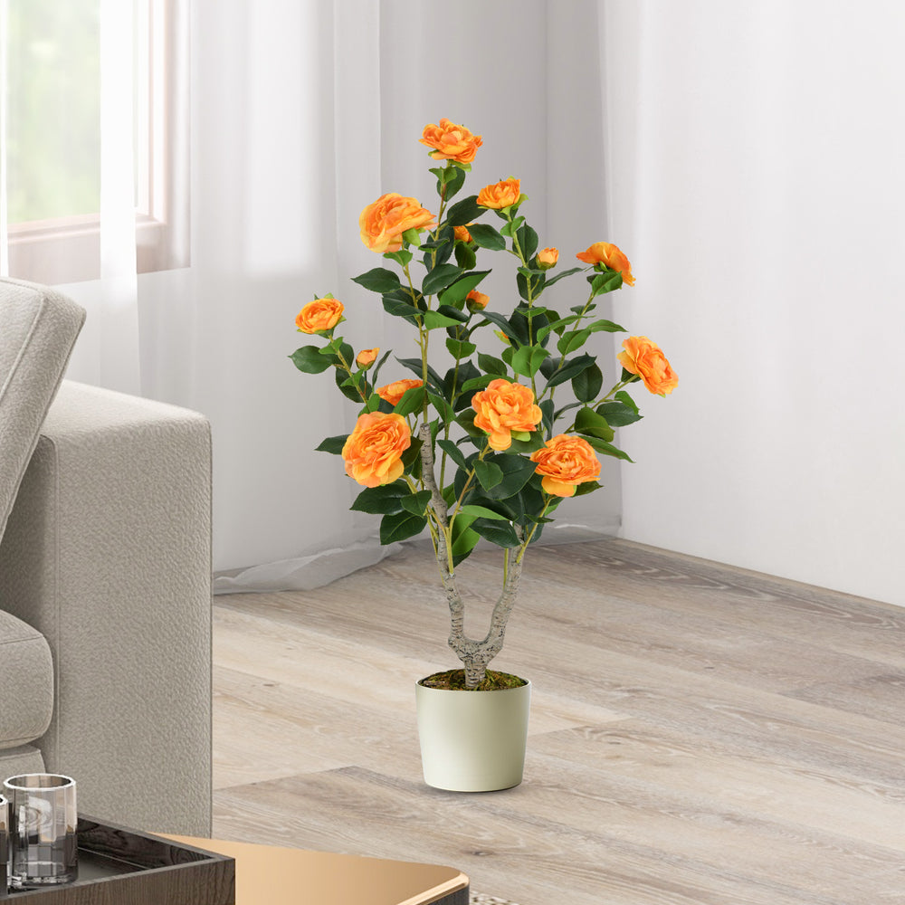 36 Inch Artificial Camellia Tree with Blooming Flower 1 Pack-Orange - Gallery View 1 of 10