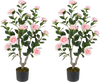 36-inch artificial camellia tree with pink blooming flowers in a stable pot, perfect for home and office decoration.